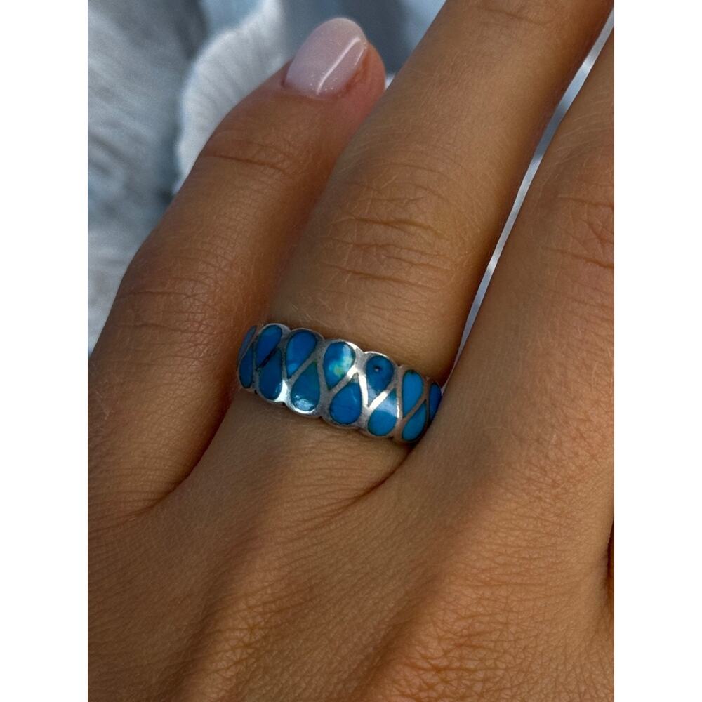 925 Sterling Silver Turquoise Ring Size 7 - Picture 2 of 10